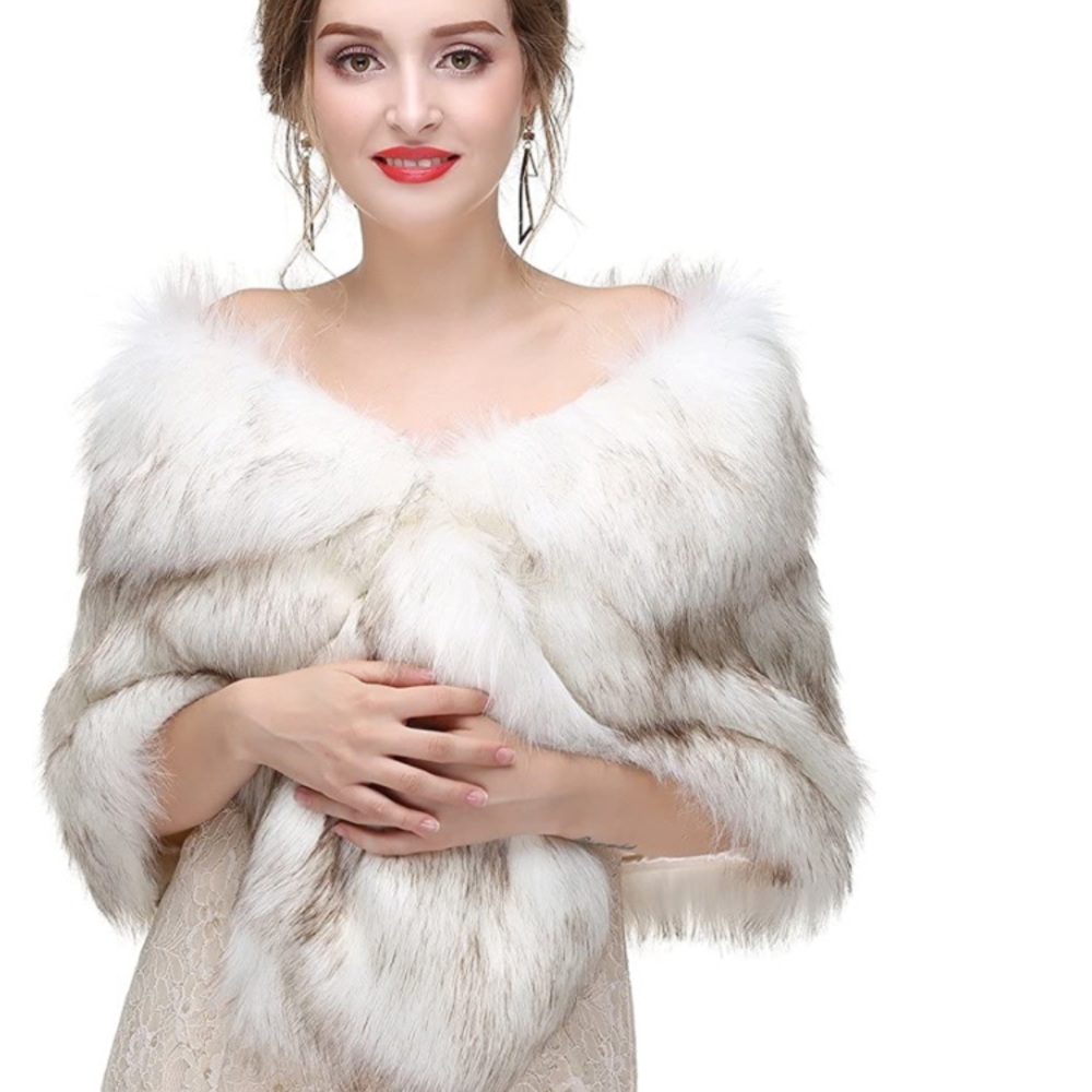 Bridal Faux Fur Shawl Wrap Stole Shrug Winter Wedding Cover Up Brides